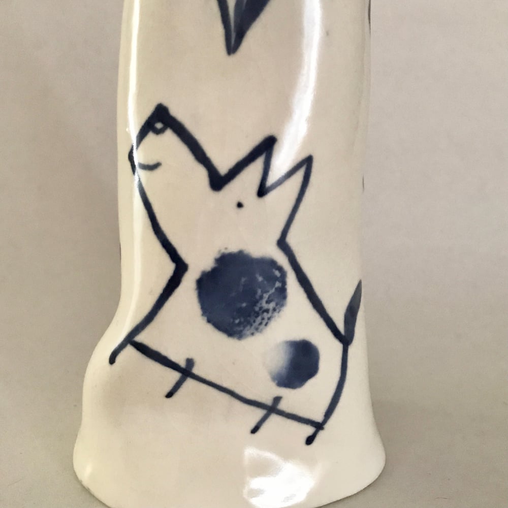 Image of Bud vase with dog, bird and flowers 