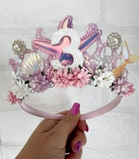 Image 1 of Pink mermaid birthday tiara crown