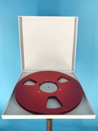 Image 2 of Burlington Recording 1/4" x 10.5" *Scratched RED NAB Metal Reel with White Hinged Set up Box 