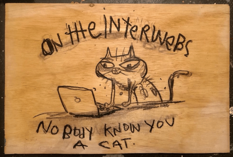 Interweb cat sketch on raw wood!