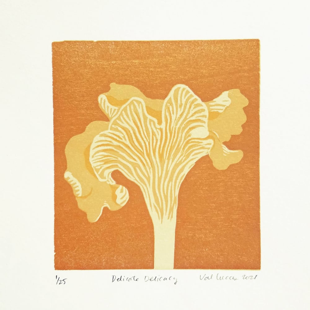 Image of "Delicate Delicacy" Chanterelle Woodcut Print