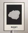 Carte de l'île de Kauai - Carte moderne des îles hawaïennes en noir et blanc Poster