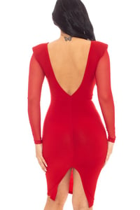 Image 3 of " MAMI FUEGO"  RED MESH SLEEVE OPEN BACK DRESS 