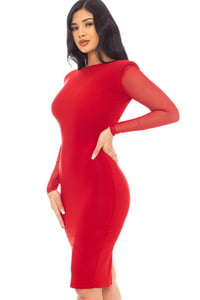 Image 2 of " MAMI FUEGO"  RED MESH SLEEVE OPEN BACK DRESS 