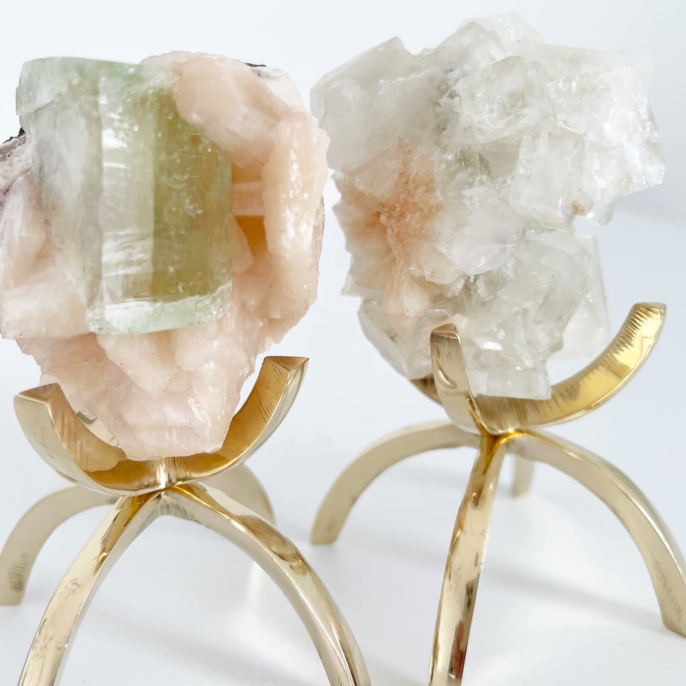 Image of Green Apophyllite/Stilbite no. 63 + Brass Claw Stand