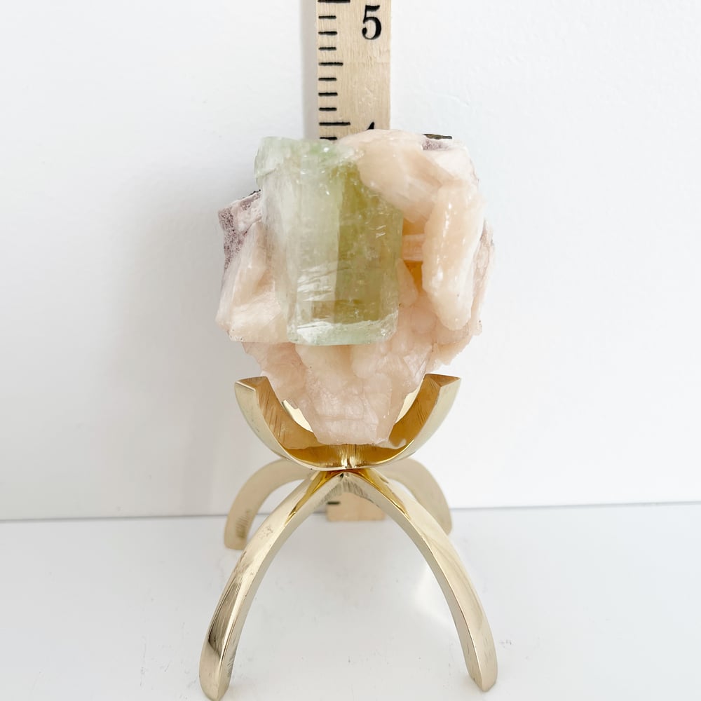 Image of Green Apophyllite/Stilbite no. 63 + Brass Claw Stand