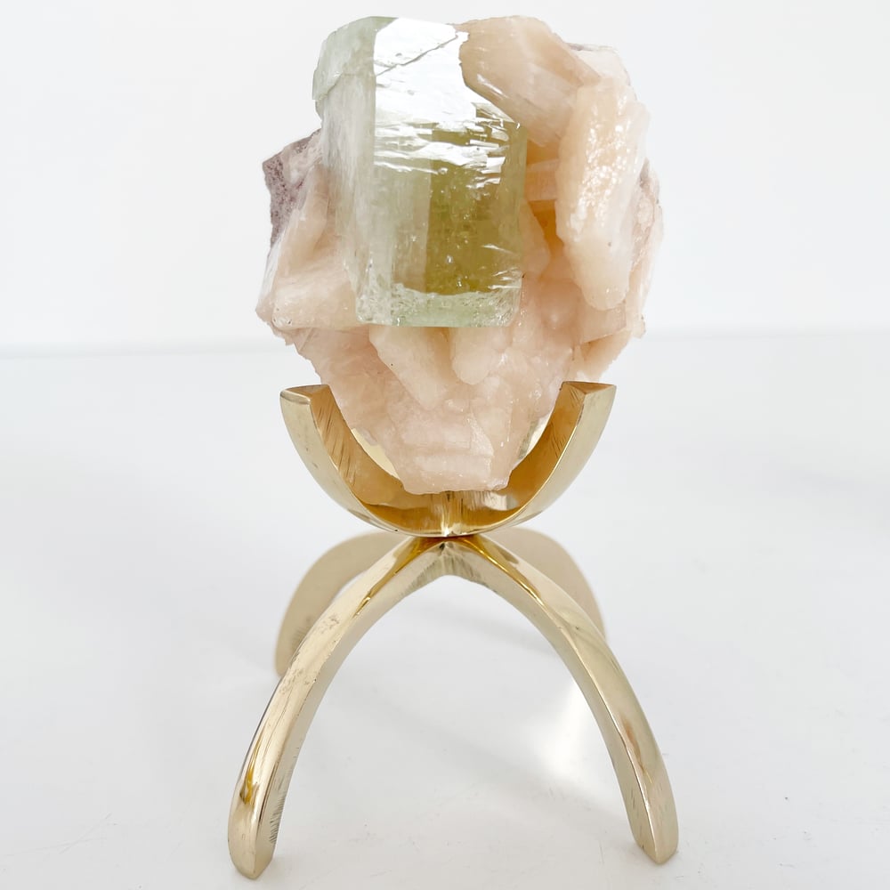 Image of Green Apophyllite/Stilbite no. 63 + Brass Claw Stand