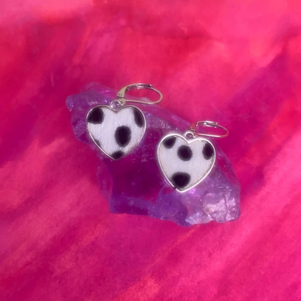 Image of COW PRINT DANGLE EARRINGS