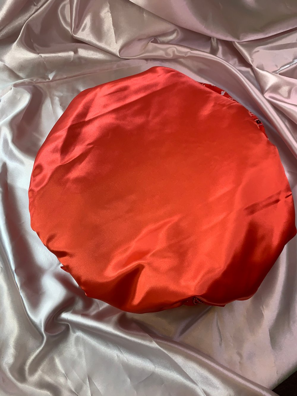 Image of RED BANDANA BONNET WITH SATIN INSIDE 