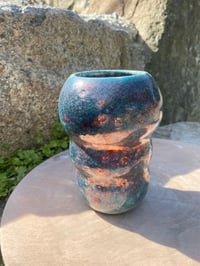 Image 1 of Turquoise bird inspired Raku vase
