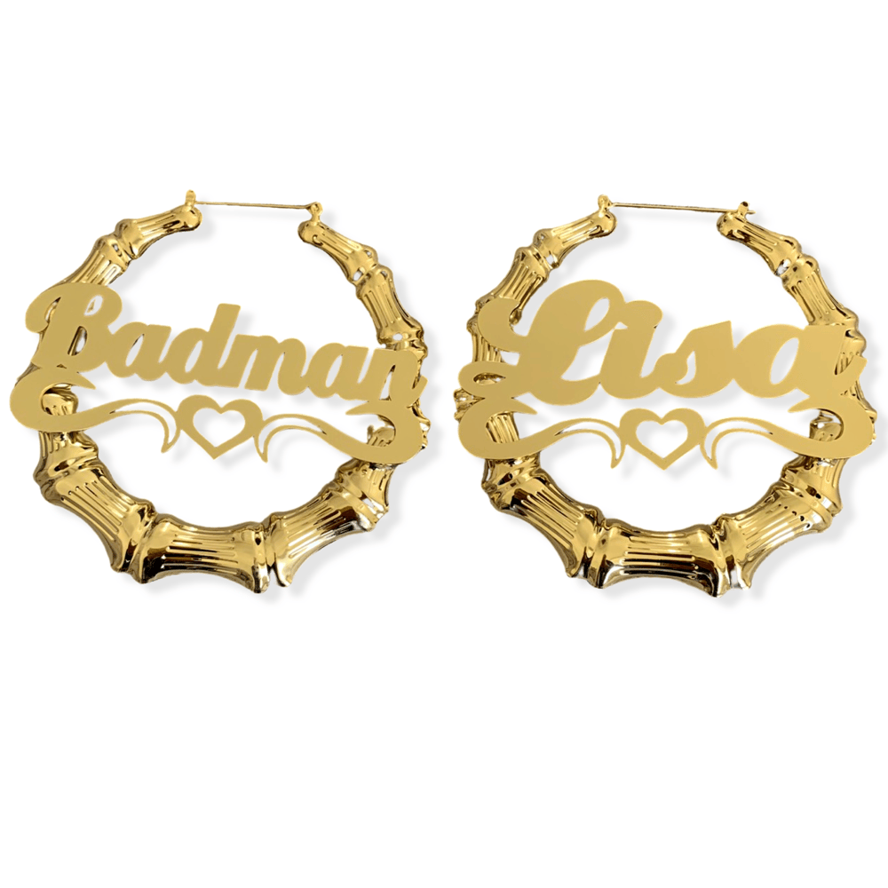 Image of Customised Stainless Steel Bamboo Hoop Earrings 