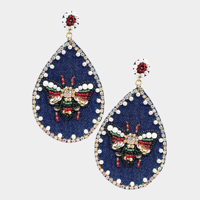 Image of Denim Gucci Inspired Bee Earrings 