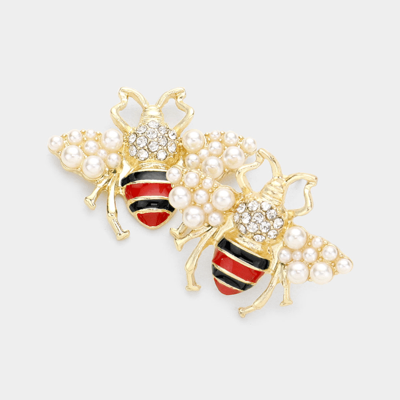 Image of Gucci Inspired Pearl Bee Earrings 