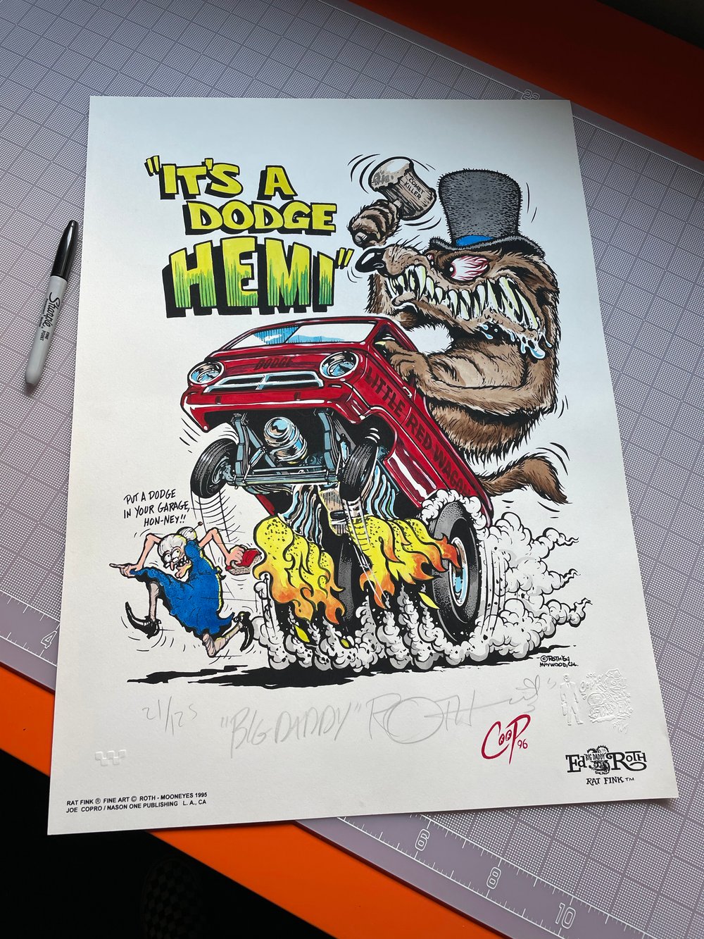 Image of LITTLE RED WAGON Silkscreen Print With Watercolor