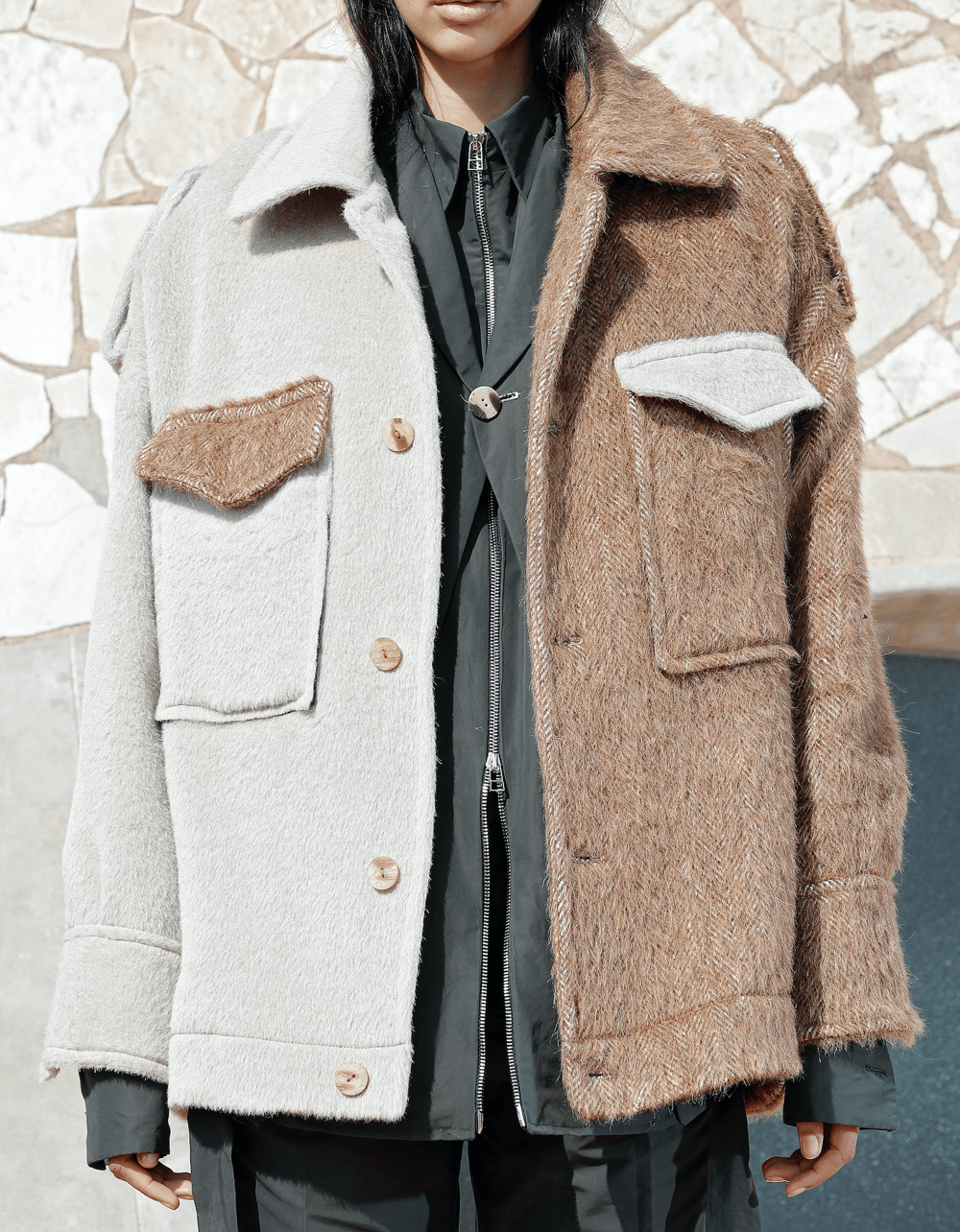 Image of TWO-TONE ALPACA JACKET