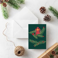 Image 1 of Holly Jolly Evergreen Bird Holiday Greeting Card 