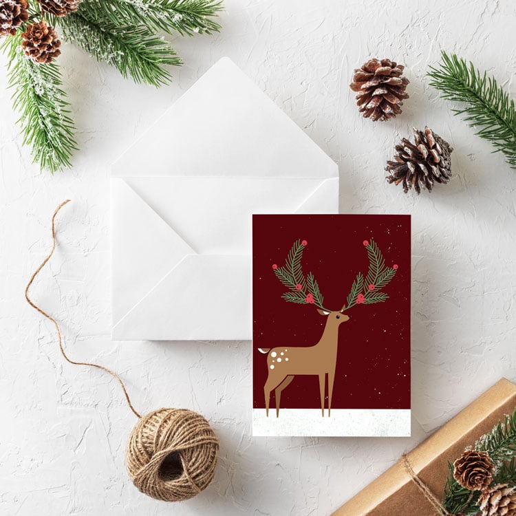 Image of Snow Deer Holiday Greeting Card - Holiday Stationery - New!