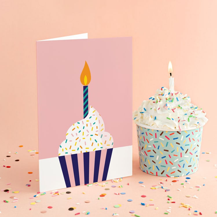 Image of Pink Cupcake Birday Greeting Card