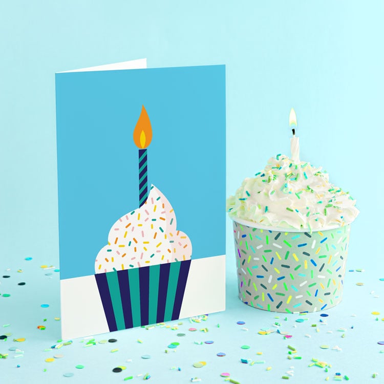 Image of Blue Cupcake Birthday Card
