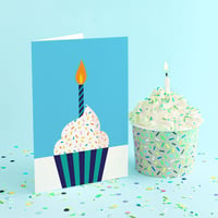 Image 1 of Blue Cupcake Birthday Card