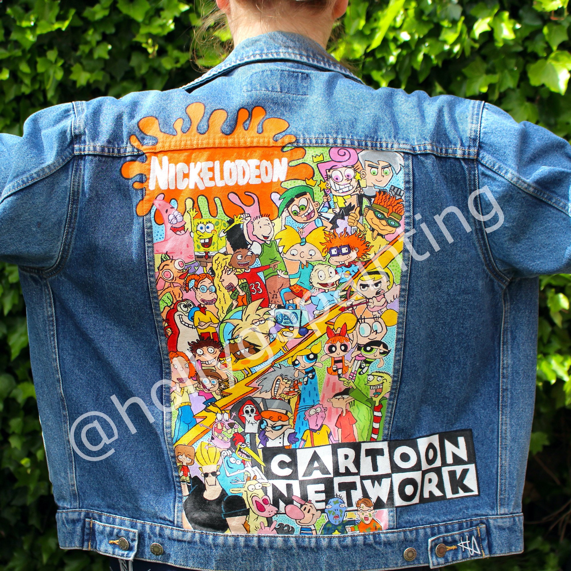 Handpainted Cartoon Network vs Nickelodeon Vintage Wrangler Denim Jacket |  Holly Go Painting