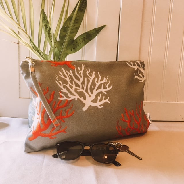  Crimson Coral Clutch, Pouch, Bag, Water Resistant, Durable, for Beach, Everyday, Durable, Handmade 