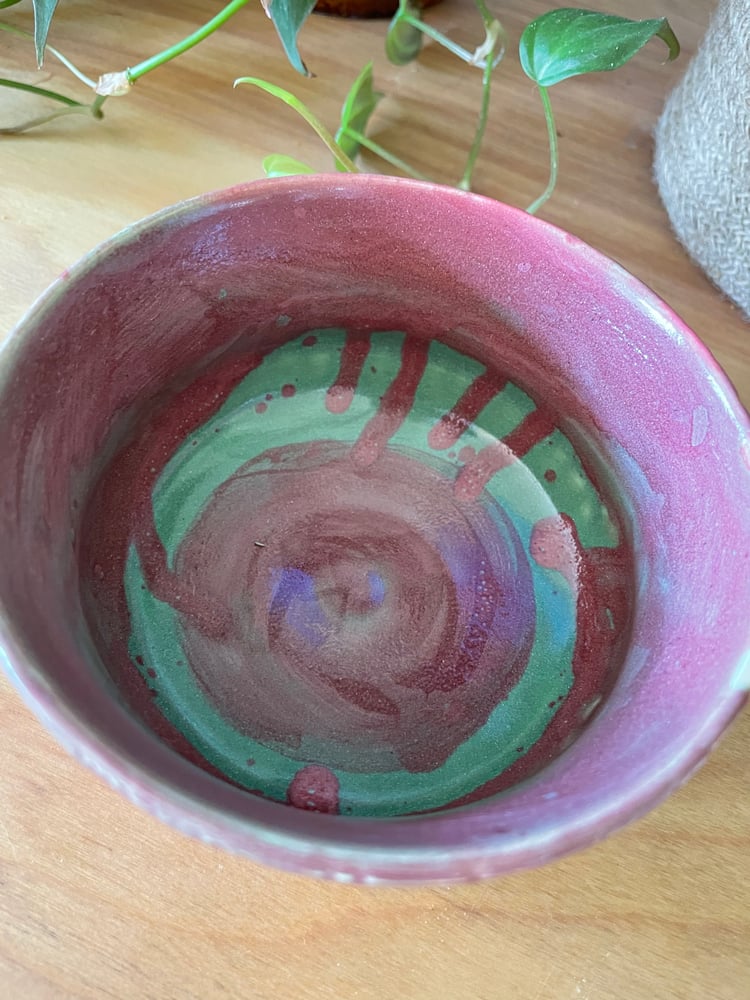 Image of Pink and teal carved bowl