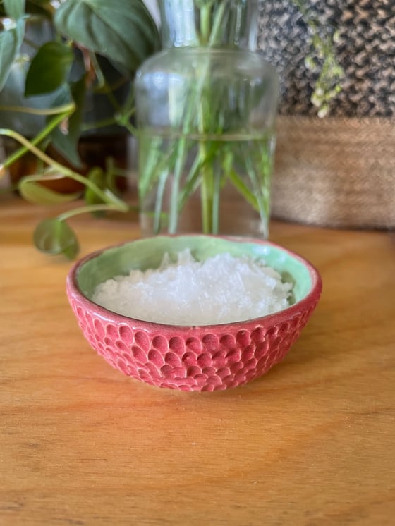 Image of Pink and green carved salt bowl