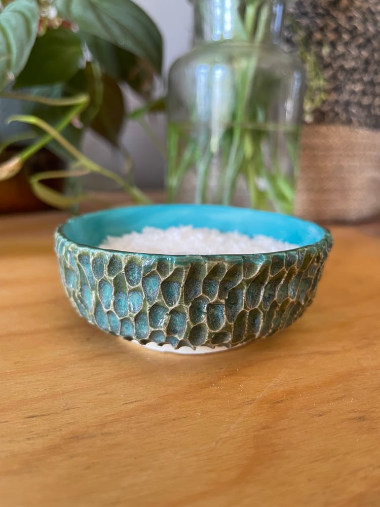 Image of Teal and green carved salt dish