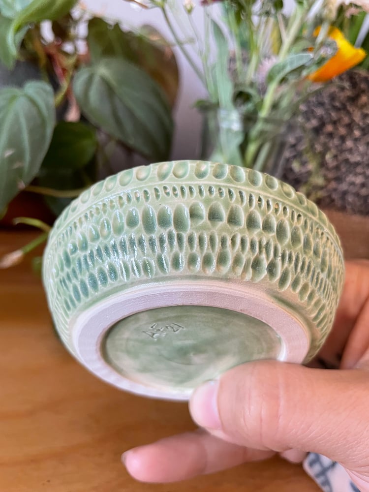 Image of Seafoam green hand carved salt dish