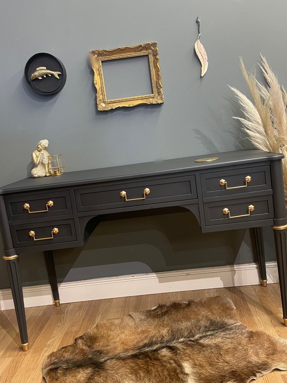 Image of Stunning stag dressing table/desk in dark grey