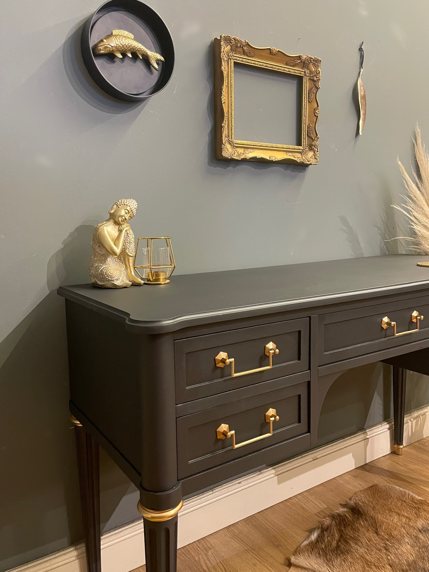 Image of Stunning stag dressing table/desk in dark grey