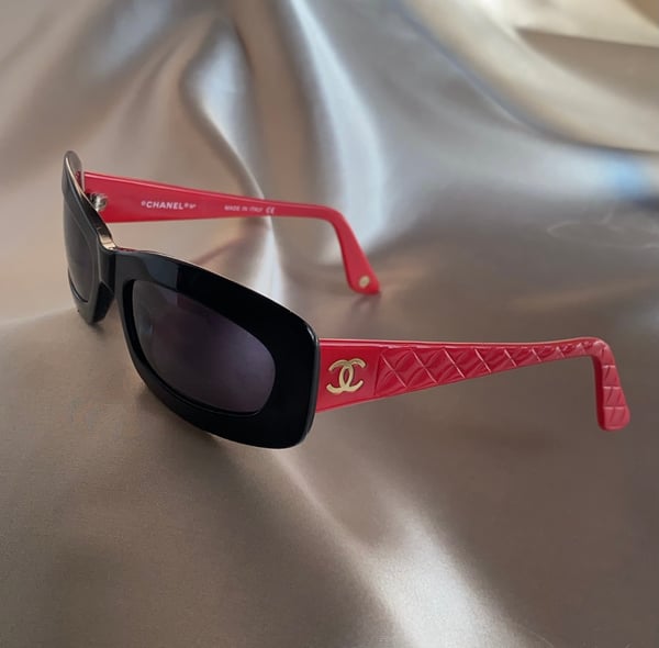 Image of Chanel Red & Black Quilted Sunglasses 