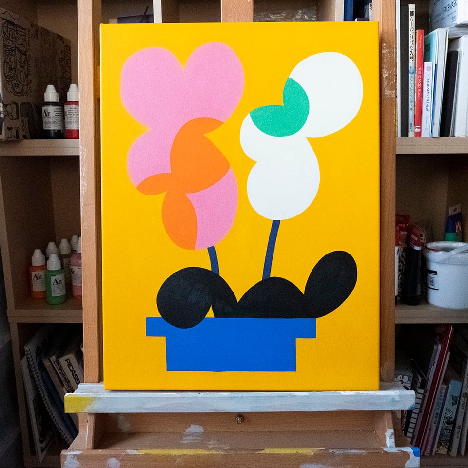 Image of 'Yellow Mickebana' Acrylic on canvas 2021