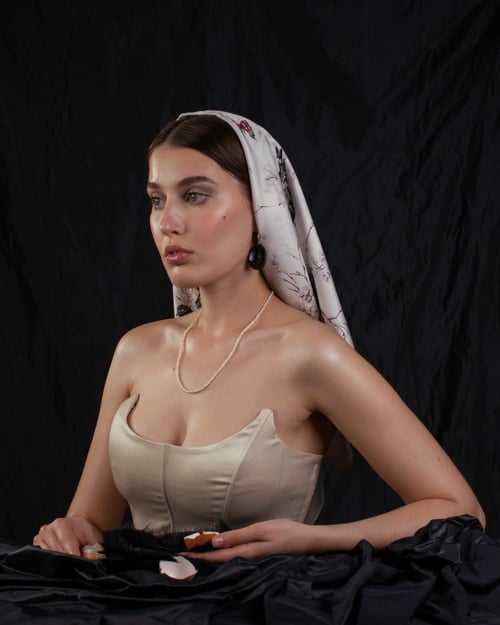 Image of Eggshell Earrings in Black with Golden Dots