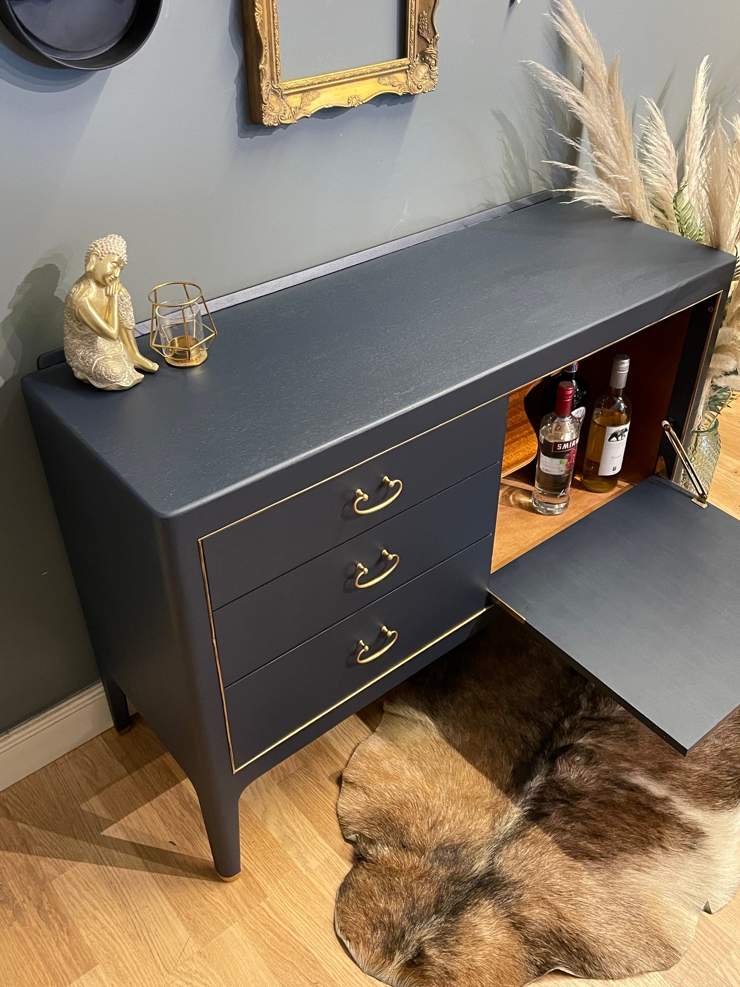 Image of stunning navy blue drinks sideboard 