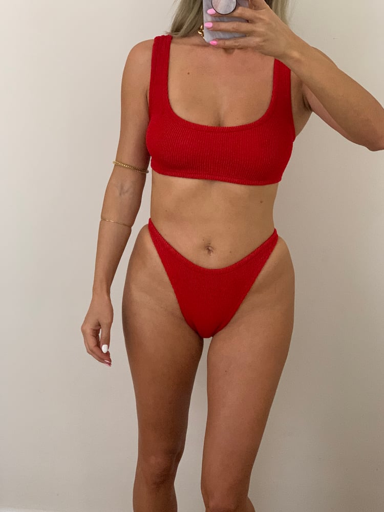 Image of Red Crinkle Mini Crop Bikini 