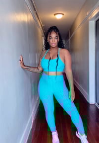 Image 3 of “Get to work “ light turquoise 2pc yoga set 