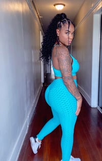 Image 4 of “Get to work “ light turquoise 2pc yoga set 