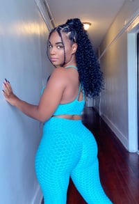 Image 2 of “Get to work “ light turquoise 2pc yoga set 