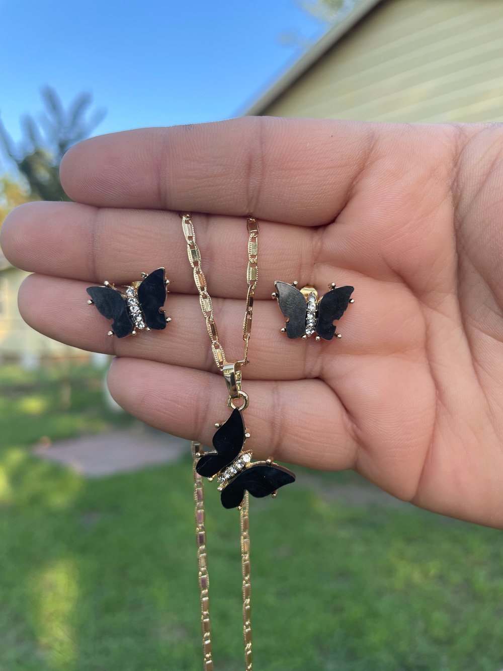 Butterfly earrings and necklace SET