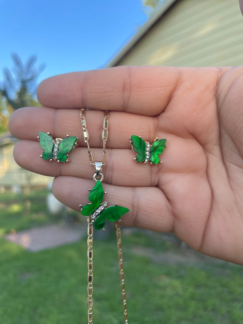 Butterfly earrings and necklace SET