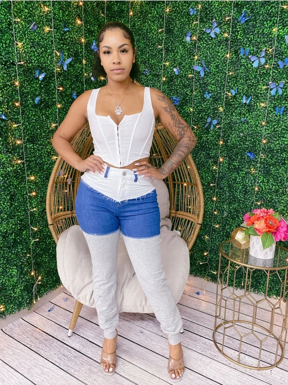 Denim Combo Jogger Pants