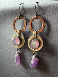 Image 4 of Opal resin earrings with amethyst
