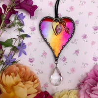 Image 1 of Iridescent Red Stained Glass Heart