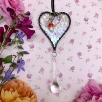 Image 1 of Clear Iridescent Stained Glass Heart