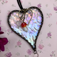 Image 2 of Clear Iridescent Stained Glass Heart