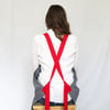 Split Leg Potters/Makers Apron, Railroad Stripe Denim, Adjustable Crossback, Navy/White/Red, No7:2