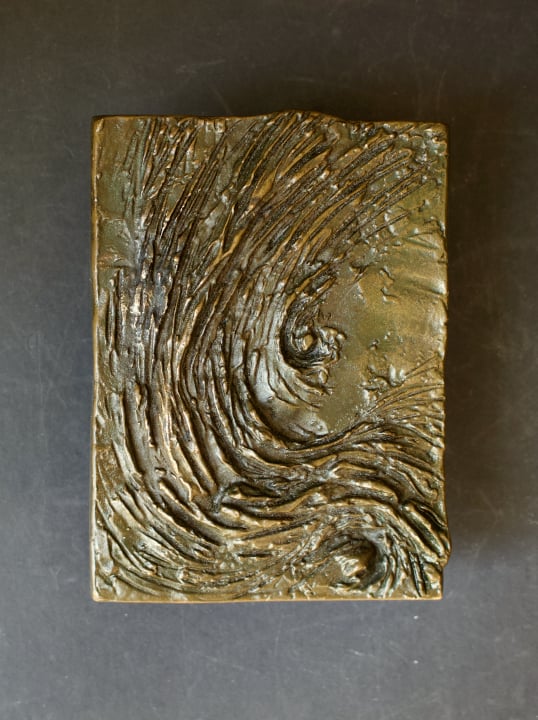 Image of Bronze Door Handle with Textured Wave Design, 20th Century, European