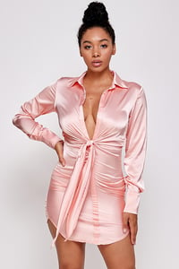 Image 1 of Silky Rose Shirt Dress